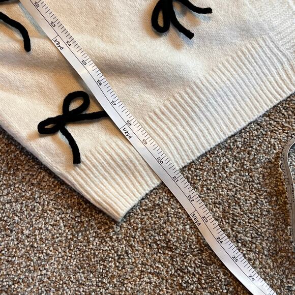 LUNA IVY Ivory With Black Bows V-Neck Button Cardigan Anthropologie. Size Large - Picture 6 of 8